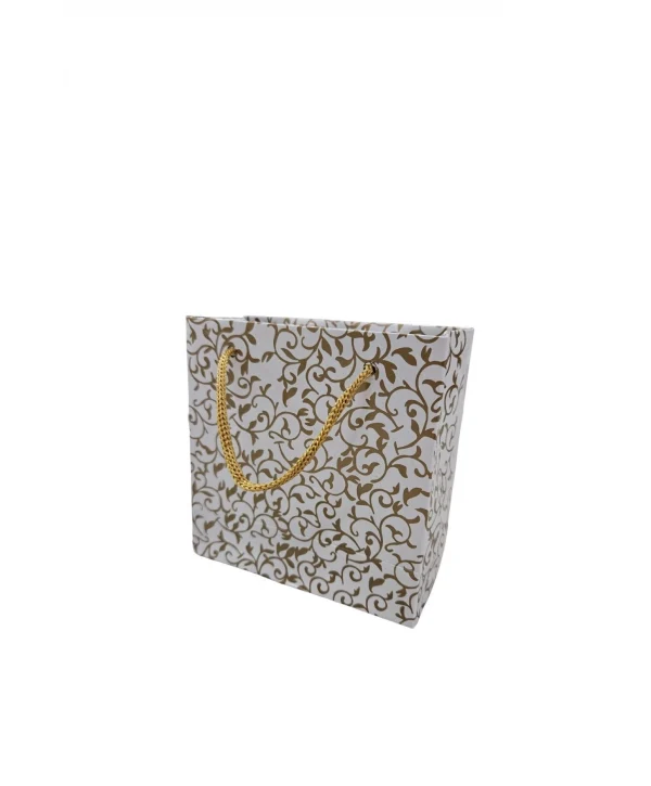 Altın Desenli Beyaz (50 Li Paket )karton Çanta 11x11