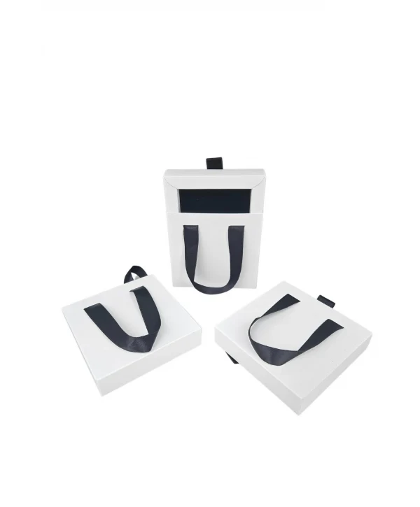 Beyaz 6 Adet Çekmeceli ve Çantalı Karton Kolye&Mini set Kutusu (12x12 cm )