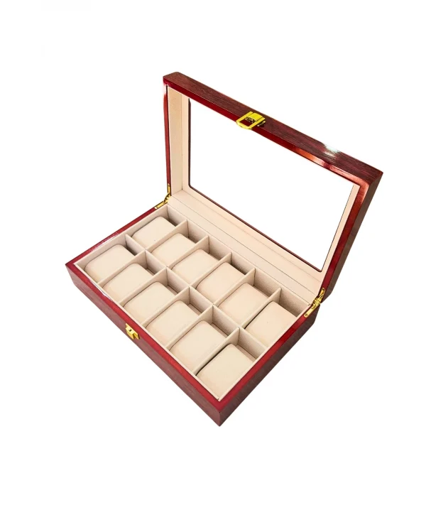 Camlı İthal 12 li Ahşap Büyük Boy Takı, Seyahat Ve Saat Çantası,kutusu Vişne (20x30 Cm )