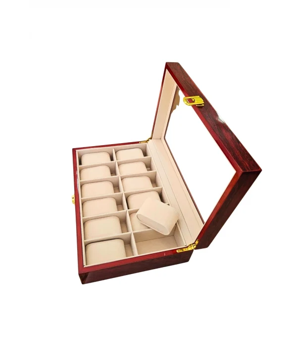 Camlı İthal 12 li Ahşap Büyük Boy Takı, Seyahat Ve Saat Çantası,kutusu Vişne (20x30 Cm )