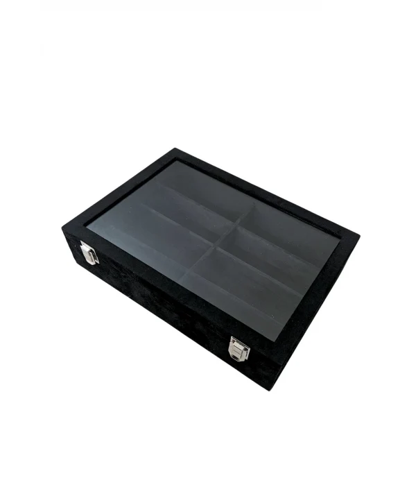 Camlı Kapaklı 8 Bölmeli Gözlük Kutusu,takı Kutusu Ve Çantası Siyah Süet