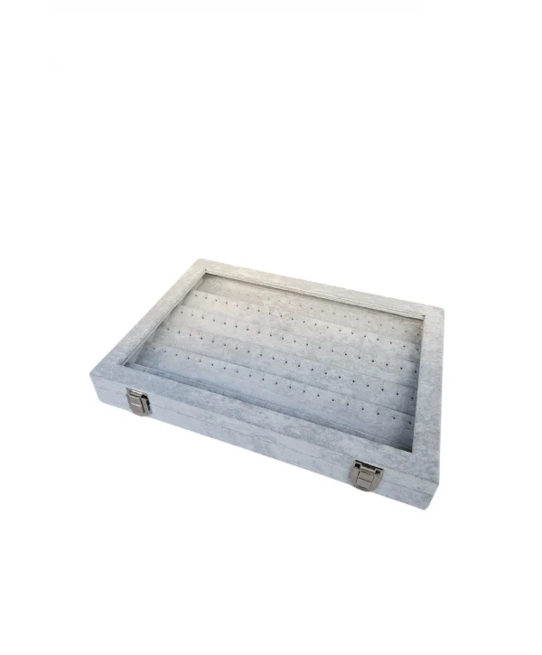 Camlı Kapaklı Küpe -takı Tablası Gri Süet