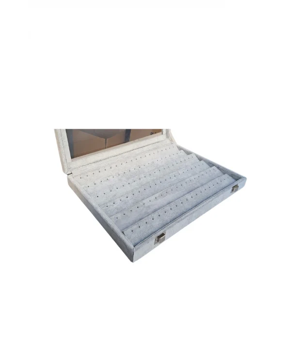 Camlı Kapaklı Küpe -takı Tablası Gri Süet