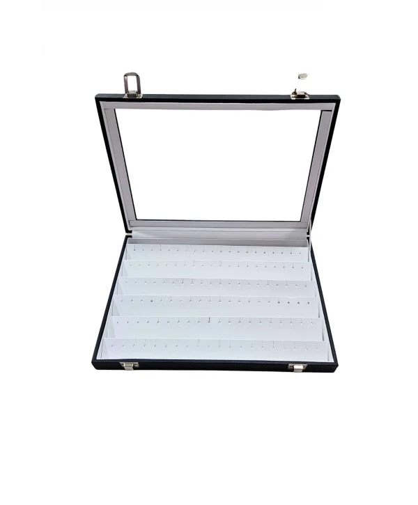 Camlı Kapaklı Küpe -takı Tablası Siyah Deri / Içi Beyaz