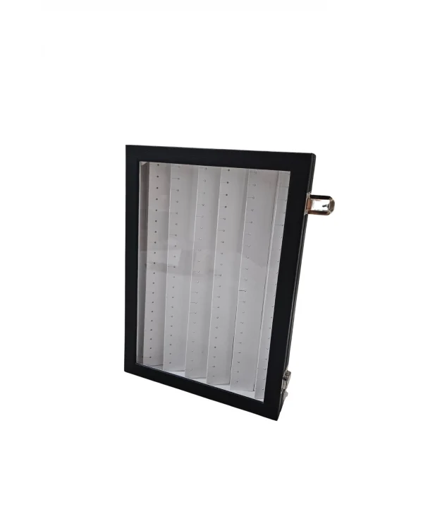 Camlı Kapaklı Küpe -takı Tablası Siyah Deri / Içi Beyaz