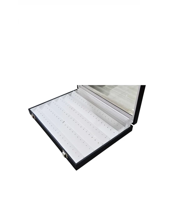 Camlı Kapaklı Küpe -takı Tablası Siyah Deri / Içi Beyaz