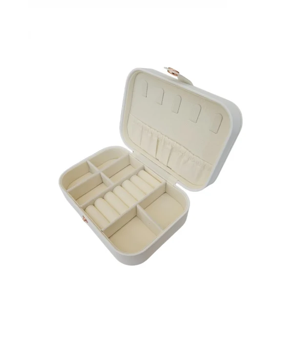 Çıtçıtlı Deri Midi Boy Takı, Seyahat Ve Mücevher Çantası,kutusu Beyaz (11x16 cm)