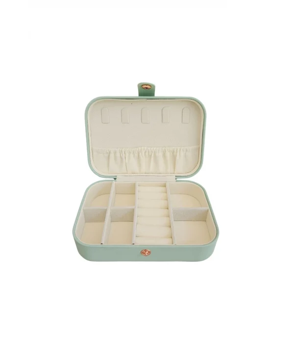 Çıtçıtlı Deri Midi Boy Takı, Seyahat Ve Mücevher Çantası,kutusu Açık Yeşil(11x16 cm)