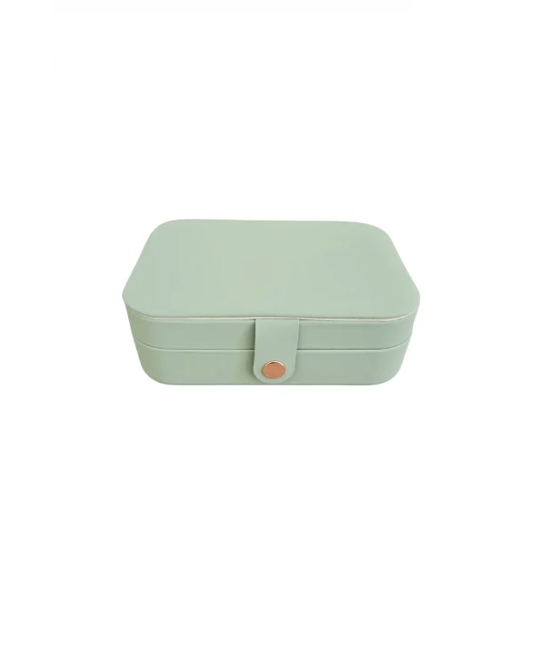 Çıtçıtlı Deri Midi Boy Takı, Seyahat Ve Mücevher Çantası,kutusu Açık Yeşil(11x16 cm)