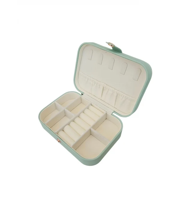 Çıtçıtlı Deri Midi Boy Takı, Seyahat Ve Mücevher Çantası,kutusu Açık Yeşil(11x16 cm)