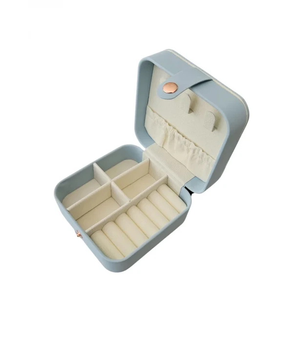 Çıtçıtlı Deri Mini Boy Takı, Seyahat Ve Mücevher Çantası,kutusu Bebe Mavisi (10x10 cm)