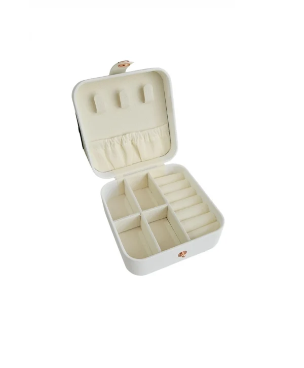Çıtçıtlı Deri Mini Boy Takı, Seyahat Ve Mücevher Çantası,kutusu Beyaz (10x10 cm)