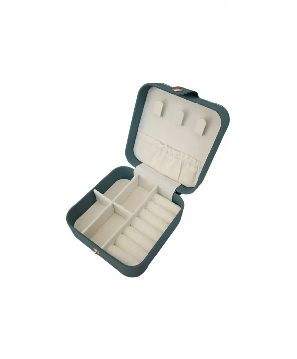 Çıtçıtlı Deri Mini Boy Takı, Seyahat Ve Mücevher Çantası,kutusu Koyu Yeşil (10x10 cm)