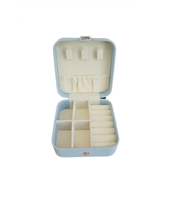 Çıtçıtlı Deri Mini Boy Takı, Seyahat Ve Mücevher Çantası,kutusu Bebe Mavisi (10x10 cm)
