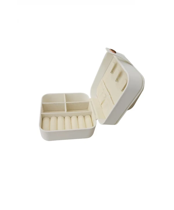 Çıtçıtlı Deri Mini Boy Takı, Seyahat Ve Mücevher Çantası,kutusu Beyaz (10x10 cm)