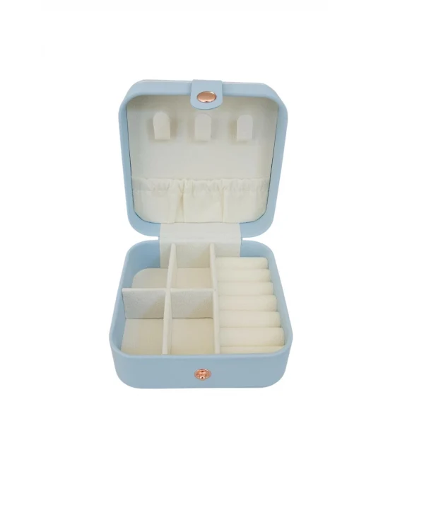 Çıtçıtlı Deri Mini Boy Takı, Seyahat Ve Mücevher Çantası,kutusu Bebe Mavisi (10x10 cm)