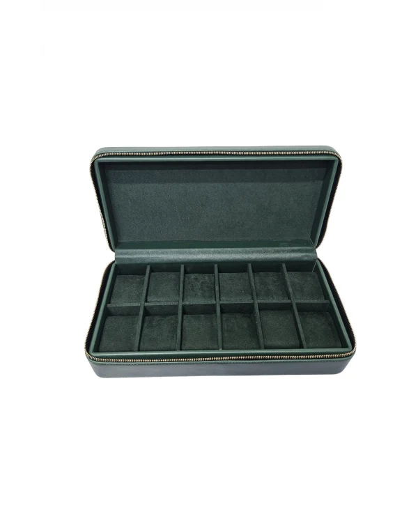 Deri 12 Li Saat Çantası Fermuarlı (Yesil)