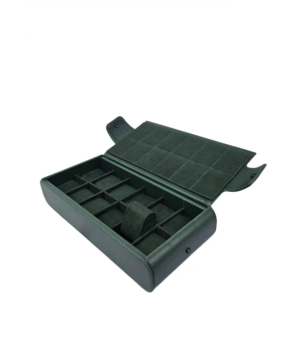 Deri 12 li Saat Çantası Yandan Çıtçıtlı (Yeşil)