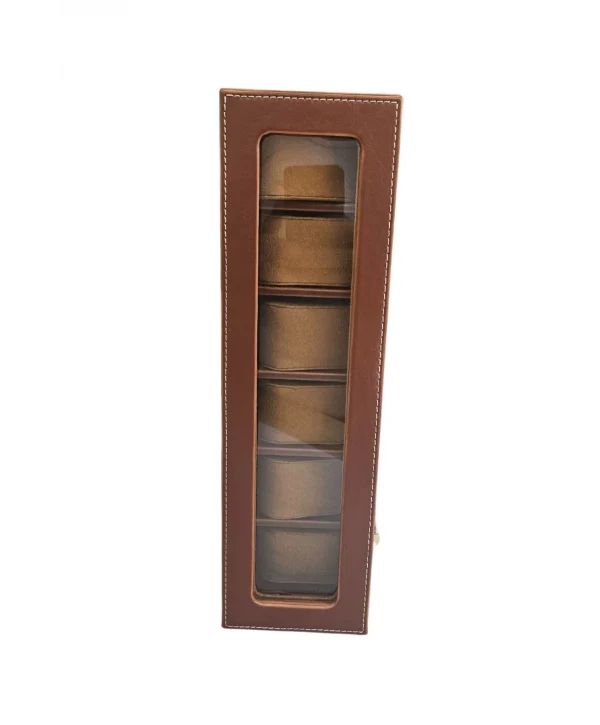 Deri Lüx 6 Lı Saat Çantası,Kutusu Kilitli (Camlı) (Taba Crocodile)