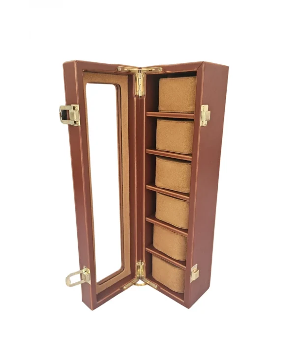 Deri Lüx 6 Lı Saat Çantası,Kutusu Kilitli (Camlı) (Taba Crocodile)