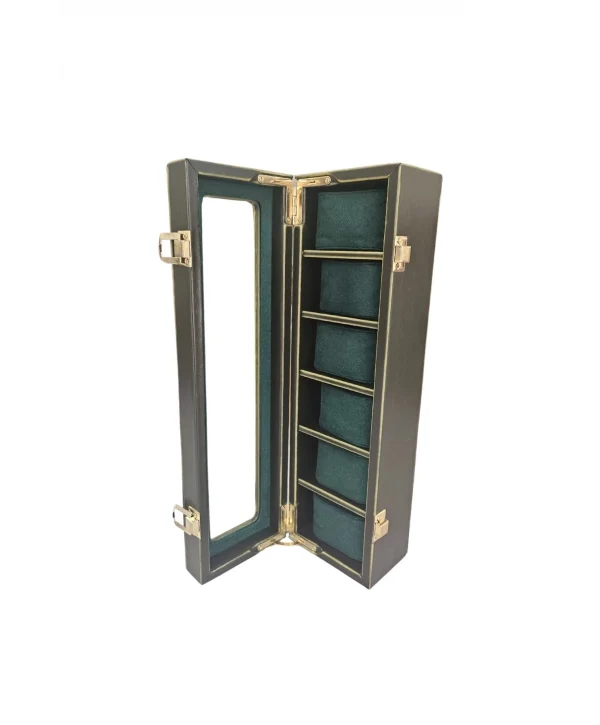 Deri Lüx 6 Lı Saat Çantası,Kutusu Kilitli (Camlı) (Yeşil)