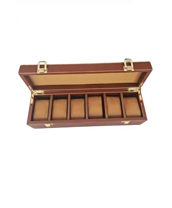 Deri Lüx 6 Lı Saat Çantası,Kutusu Kilitli (Taba)