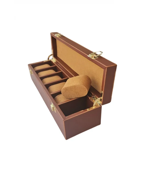 Deri Lüx 6 Lı Saat Çantası,Kutusu Kilitli (Taba)