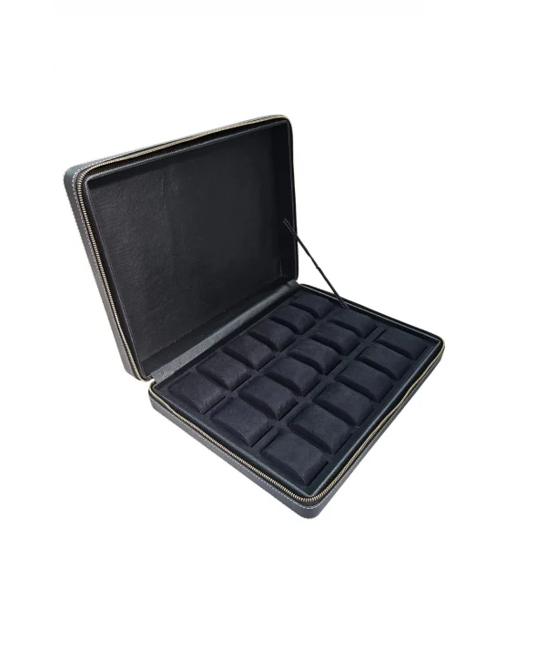 Deri luxury 18 Li Saat Çantası,kutusu Fermuarlı Siyah (31X38 cm)