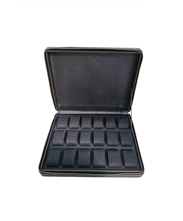 Deri luxury 18 Li Saat Çantası,kutusu Fermuarlı Siyah (31X38 cm)