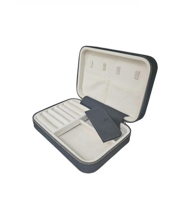 Fermuarlı (Ahşap Kasalı )Büyük boy Takı, Seyahat Ve Mücevher Çantası Siyah Süet(14x21 Cm)