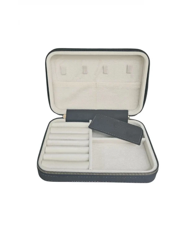 Fermuarlı (Ahşap Kasalı )Büyük boy Takı, Seyahat Ve Mücevher Çantası Siyah Süet(14x21 Cm)