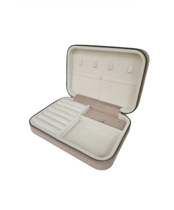 Fermuarlı (Ahşap Kasalı )Büyük boy Takı, Seyahat Ve Mücevher Çantası Vizon Süet(14x21 Cm)