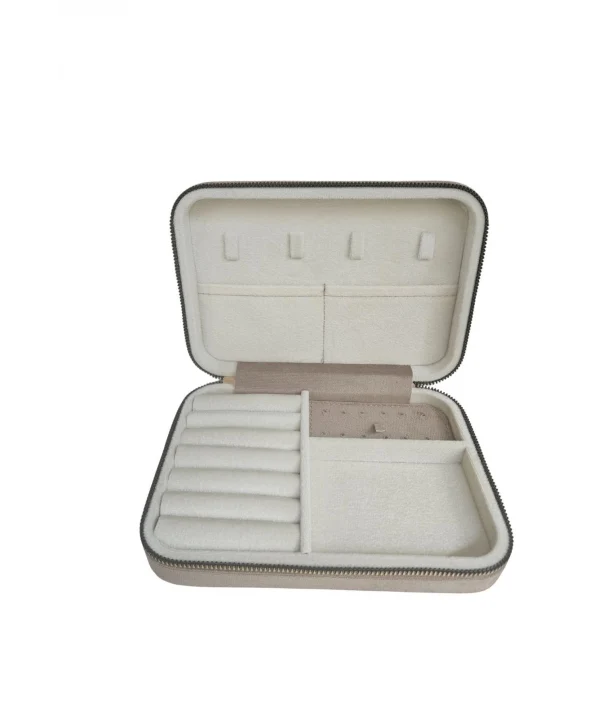 Fermuarlı (Ahşap Kasalı )Büyük boy Takı, Seyahat Ve Mücevher Çantası Vizon Süet(14x21 Cm)