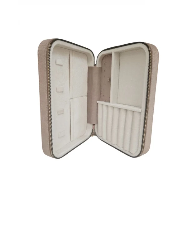 Fermuarlı (Ahşap Kasalı )Büyük boy Takı, Seyahat Ve Mücevher Çantası Vizon Süet(14x21 Cm)