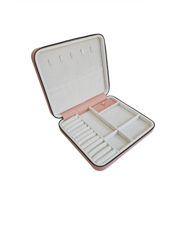 Fermuarlı Deri (ahşap Kasalı ) Jumbo Boy Takı, Seyahat Ve Mücevher Çantası,kutusu Pudra (24x26 Cm)