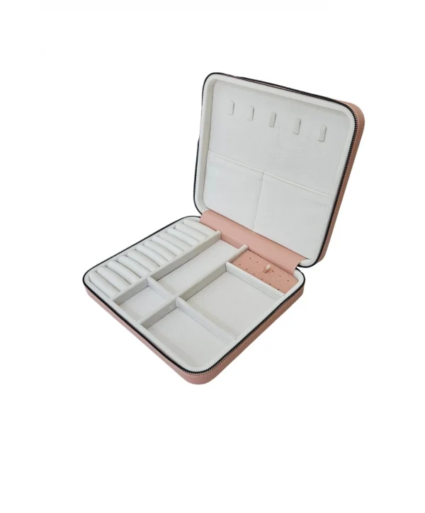 Fermuarlı Deri (ahşap Kasalı ) Jumbo Boy Takı, Seyahat Ve Mücevher Çantası,kutusu Pudra (24x26 Cm)