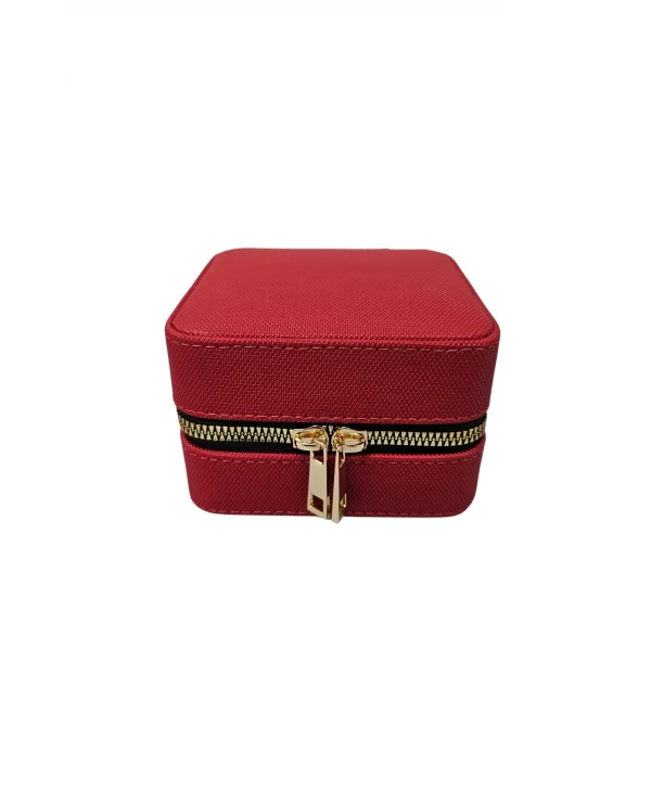Fermuarlı Takı, Seyahat Ve Mücevher Çantası,kutusu Kırmızı (11x11 Cm )