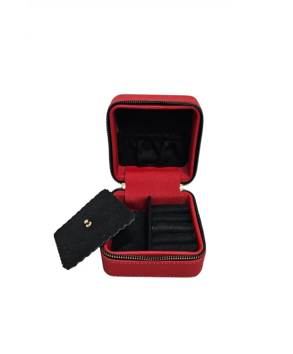 Fermuarlı Takı, Seyahat Ve Mücevher Çantası,kutusu Kırmızı (11x11 Cm )