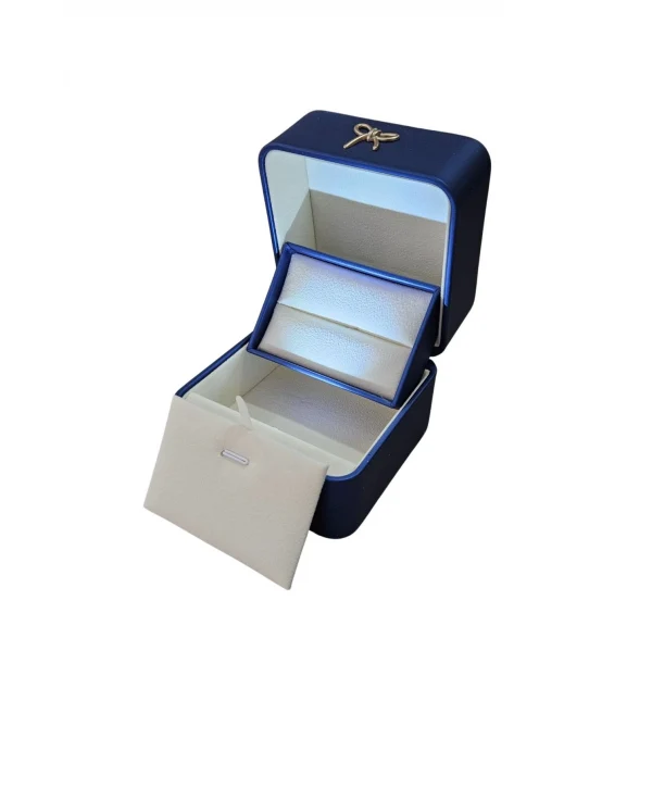 Işıklı Premium Deri Yüzük & Alyans Ve Kolye Kutusu (Mavi)