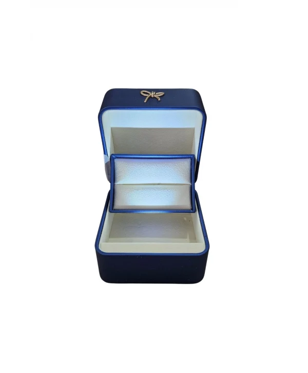 Işıklı Premium Deri Yüzük & Alyans Ve Kolye Kutusu (Mavi)