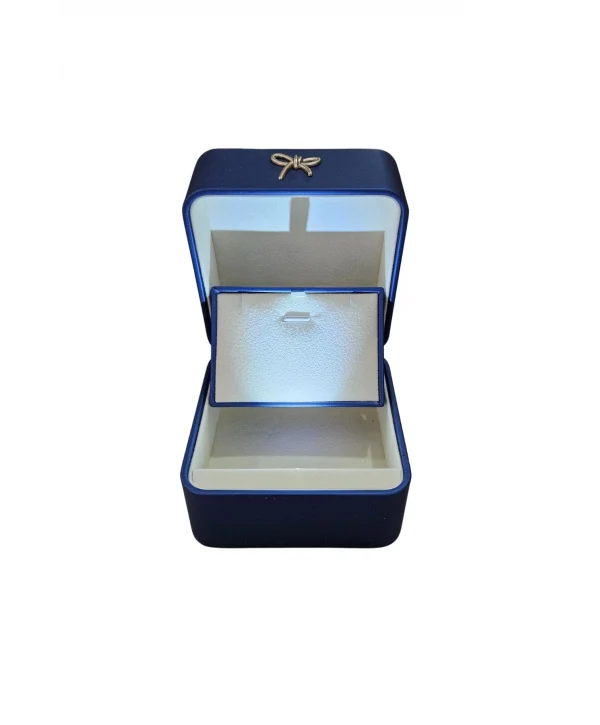 Işıklı Premium Deri Yüzük & Alyans Ve Kolye Kutusu (Mavi)