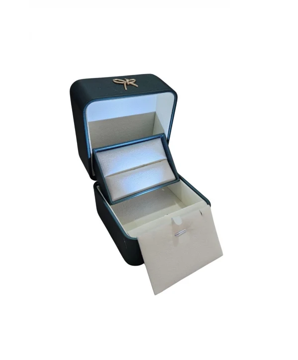 Işıklı Premium Deri Yüzük & Alyans Ve Kolye Kutusu(YEŞİL)