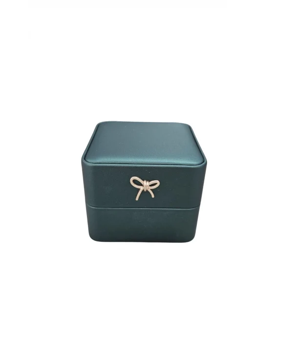 Işıklı Premium Deri Yüzük & Alyans Ve Kolye Kutusu(YEŞİL)