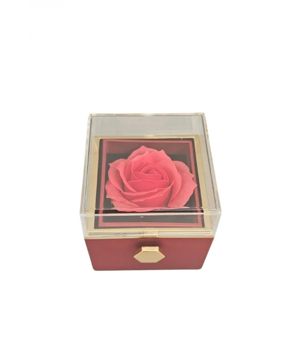 İthal Sonsuz Dönen Güllü Yüzük & Kolye Kutusu (Karton Çantalı) Kırmızı