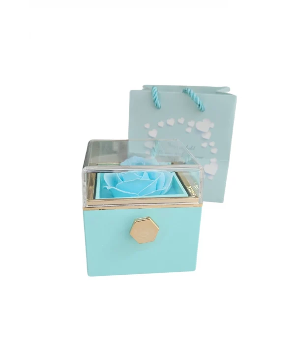 İthal Sonsuz Dönen Güllü Yüzük & Kolye Kutusu (Karton Çantalı) Turkuaz