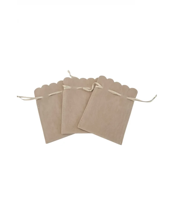 Kadife (SÜET) Yıldız Kese 10 Adet 8,5 x12 cm Boy Takı, Altın Kesesi (Krem)