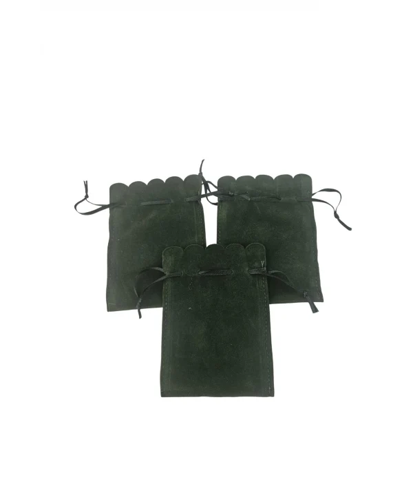 Kadife (SÜET) Yıldız Kese 10 Adet 8,5 x12 cm Boy Takı, Altın Kesesi (Yeşil)
