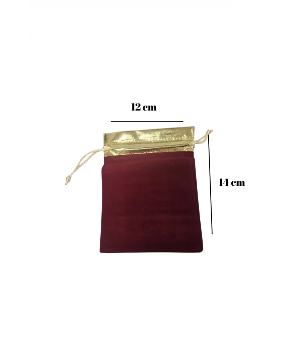 Kadife Üstü Altın Şeritli Bordo 50 Adet 12x14 cm Boy Takı, Altın ve Hediye Kesesi