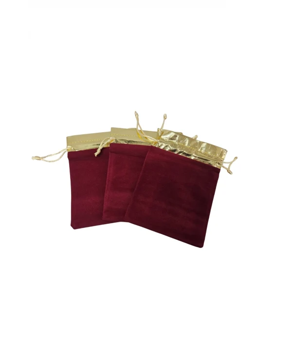 Kadife Üstü Altın Şeritli Bordo 50 Adet 12x14 cm Boy Takı, Altın ve Hediye Kesesi