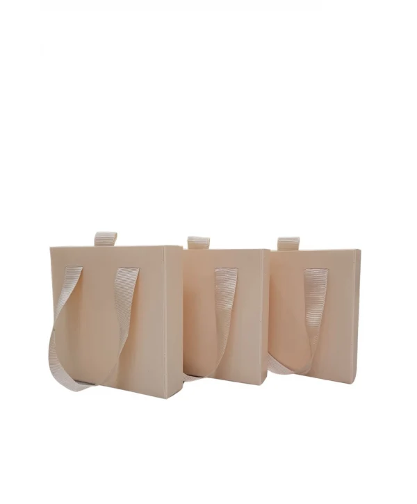 Krem 12 Adet Çekmeceli ve Çantalı Karton Kolye&Mini set Kutusu (12x12 cm )